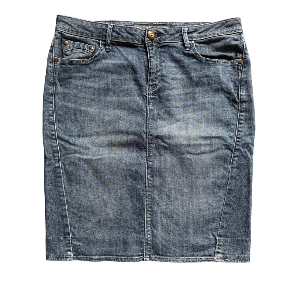 Level 99 Women’s Denim Pencil Skirt Size 29 Blue Stretch Jean Skirt Knee Length